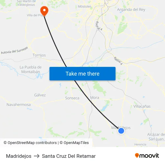 Madridejos to Santa Cruz Del Retamar map