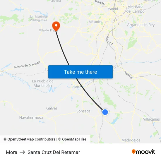 Mora to Santa Cruz Del Retamar map