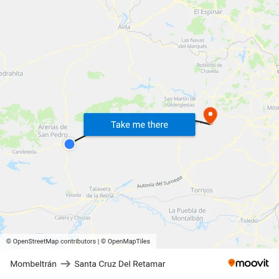 Mombeltrán to Santa Cruz Del Retamar map