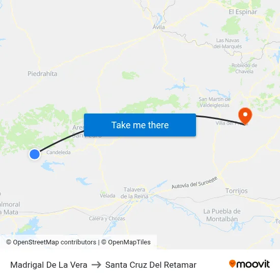Madrigal De La Vera to Santa Cruz Del Retamar map