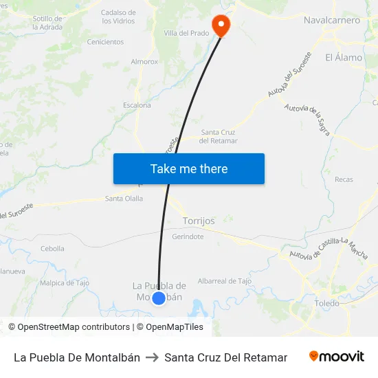 La Puebla De Montalbán to Santa Cruz Del Retamar map
