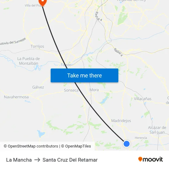 La Mancha to Santa Cruz Del Retamar map