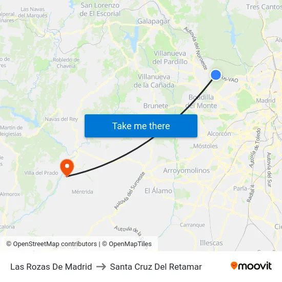 Las Rozas De Madrid to Santa Cruz Del Retamar map