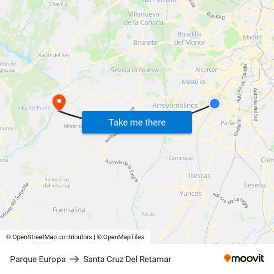 Parque Europa to Santa Cruz Del Retamar map