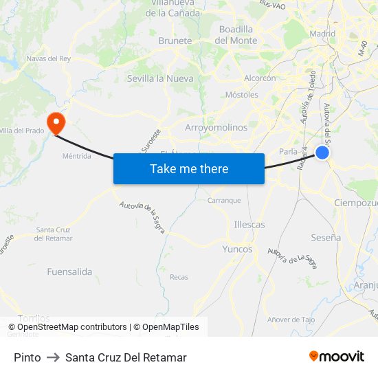 Pinto to Santa Cruz Del Retamar map