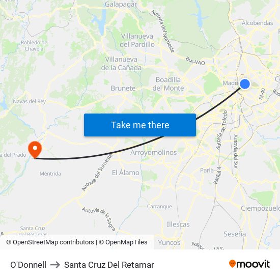 O'Donnell to Santa Cruz Del Retamar map