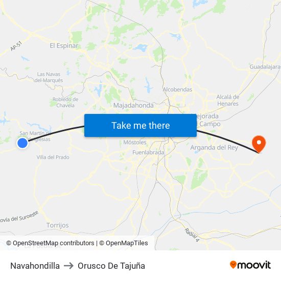 Navahondilla to Orusco De Tajuña map