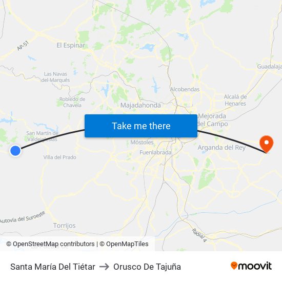 Santa María Del Tiétar to Orusco De Tajuña map