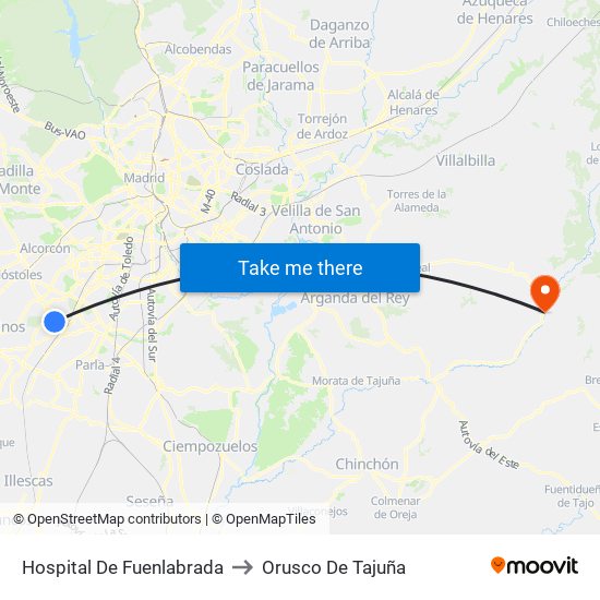 Hospital De Fuenlabrada to Orusco De Tajuña map