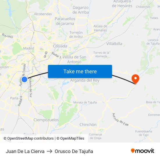 Juan De La Cierva to Orusco De Tajuña map