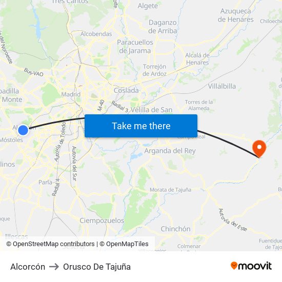 Alcorcón to Orusco De Tajuña map