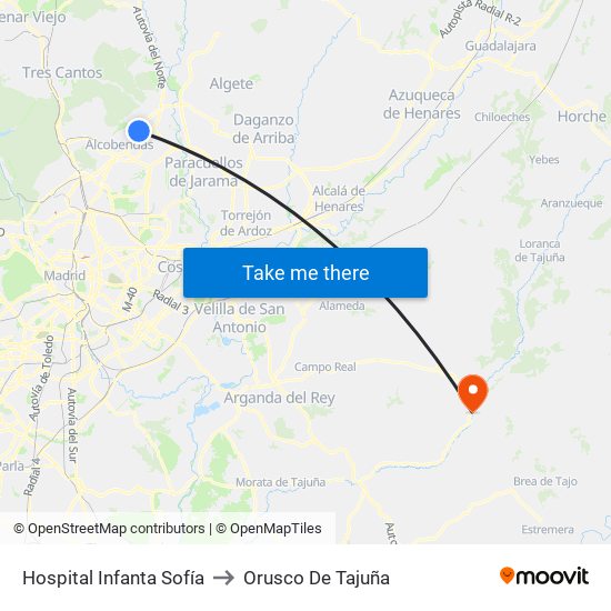 Hospital Infanta Sofía to Orusco De Tajuña map