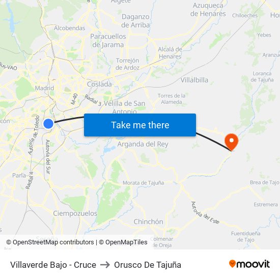 Villaverde Bajo - Cruce to Orusco De Tajuña map