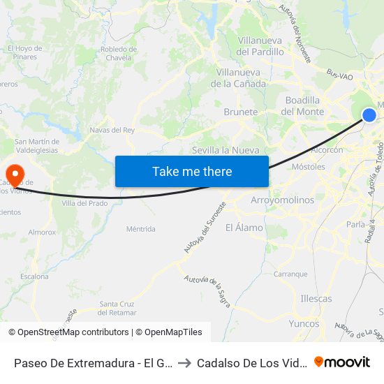 Paseo De Extremadura - El Greco to Cadalso De Los Vidrios map