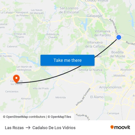 Las Rozas to Cadalso De Los Vidrios map