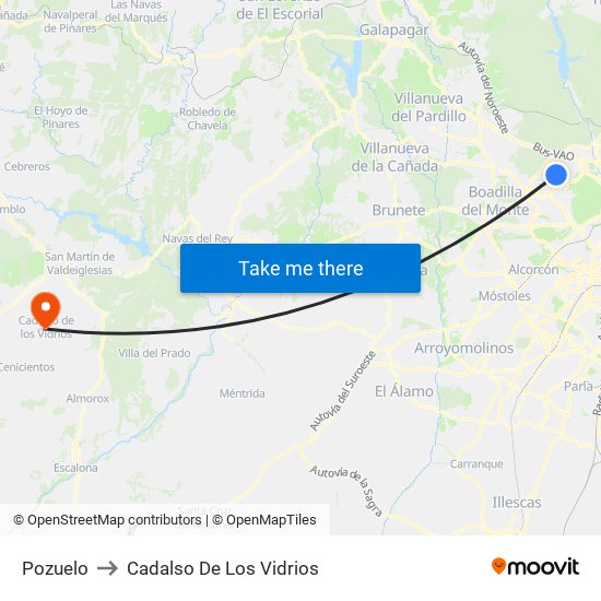Pozuelo to Cadalso De Los Vidrios map