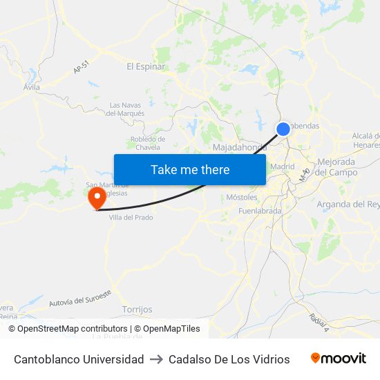 Cantoblanco Universidad to Cadalso De Los Vidrios map
