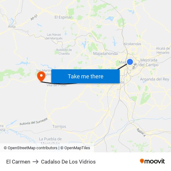 El Carmen to Cadalso De Los Vidrios map