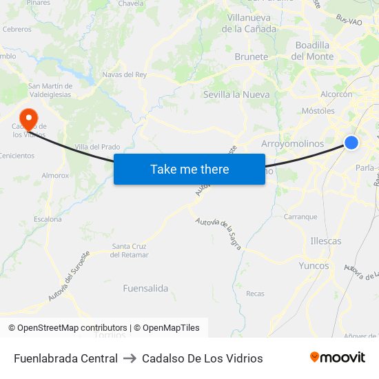Fuenlabrada Central to Cadalso De Los Vidrios map
