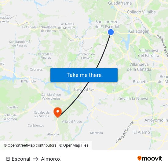 El Escorial to Almorox map