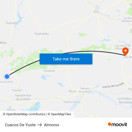 Cuacos De Yuste to Almorox map