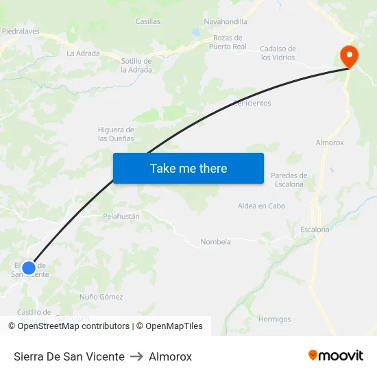 Sierra De San Vicente to Almorox map