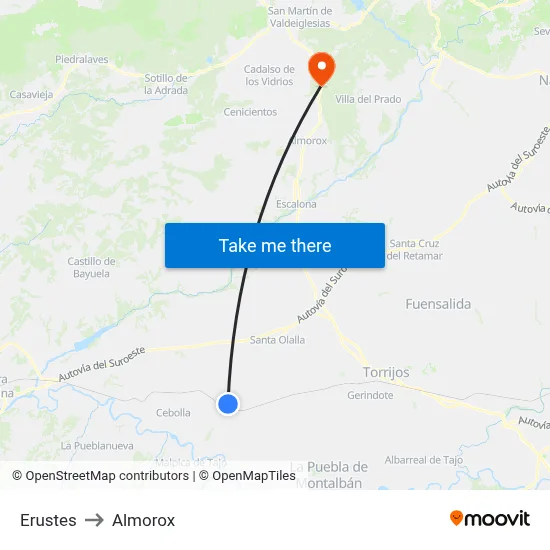 Erustes to Almorox map