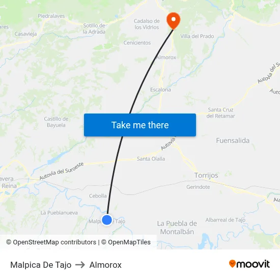 Malpica De Tajo to Almorox map