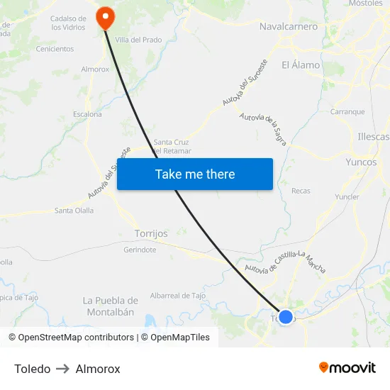 Toledo to Almorox map
