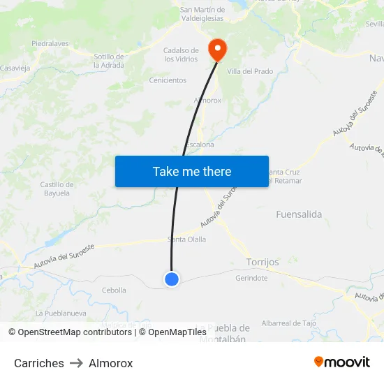 Carriches to Almorox map