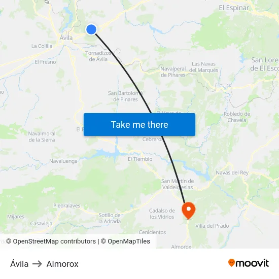 Ávila to Almorox map