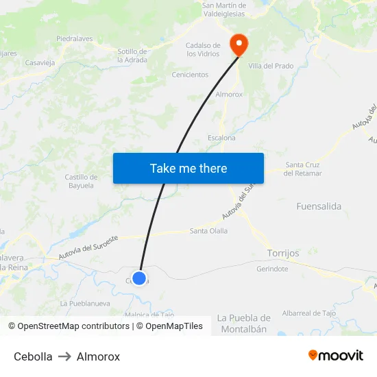 Cebolla to Almorox map