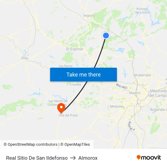 Real Sitio De San Ildefonso to Almorox map