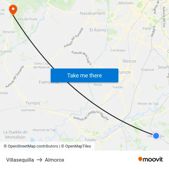 Villasequilla to Almorox map