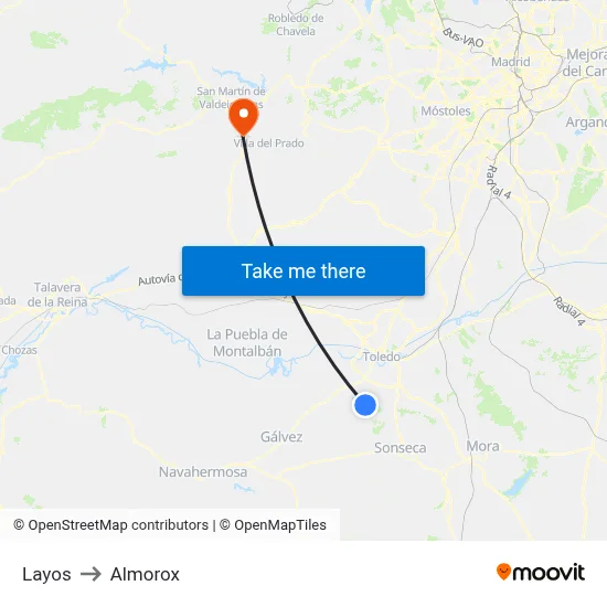 Layos to Almorox map