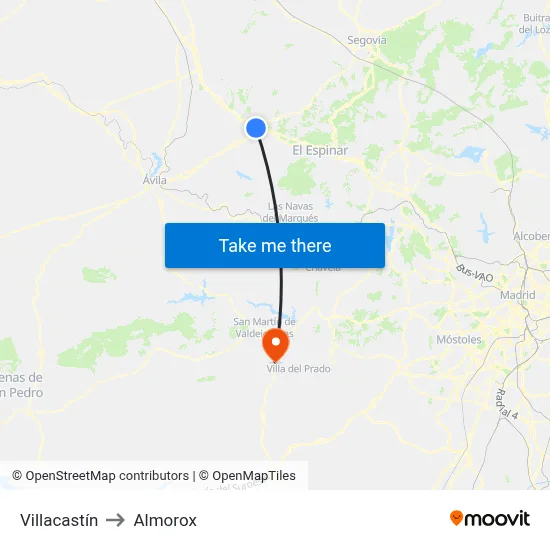 Villacastín to Almorox map