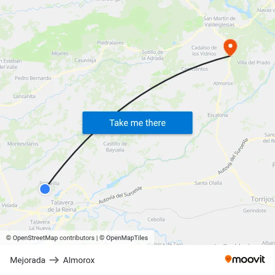 Mejorada to Almorox map