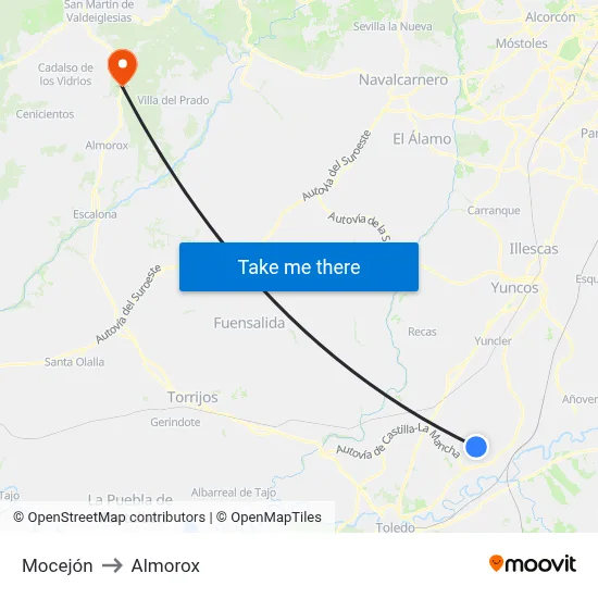 Mocejón to Almorox map