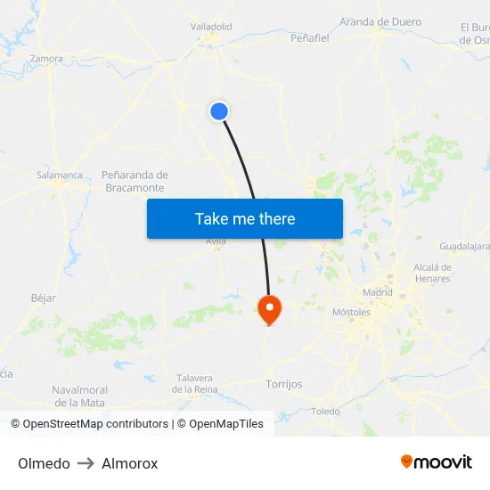 Olmedo to Almorox map