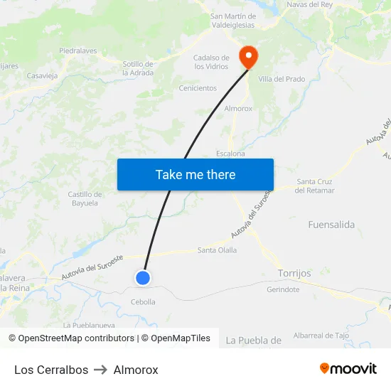 Los Cerralbos to Almorox map