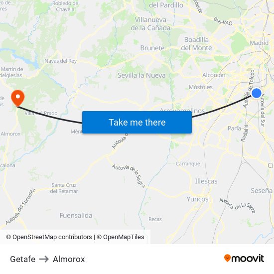 Getafe to Almorox map