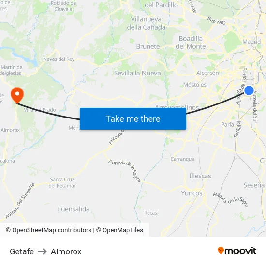 Getafe to Almorox map