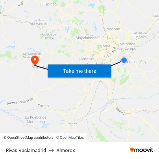 Rivas Vaciamadrid to Almorox map