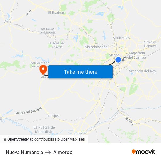 Nueva Numancia to Almorox map