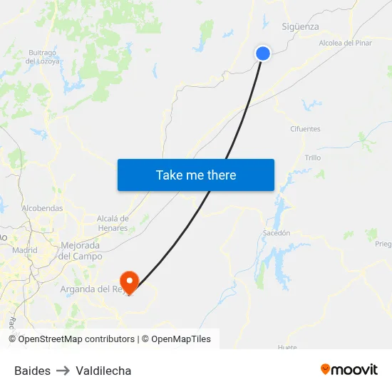 Baides to Valdilecha map