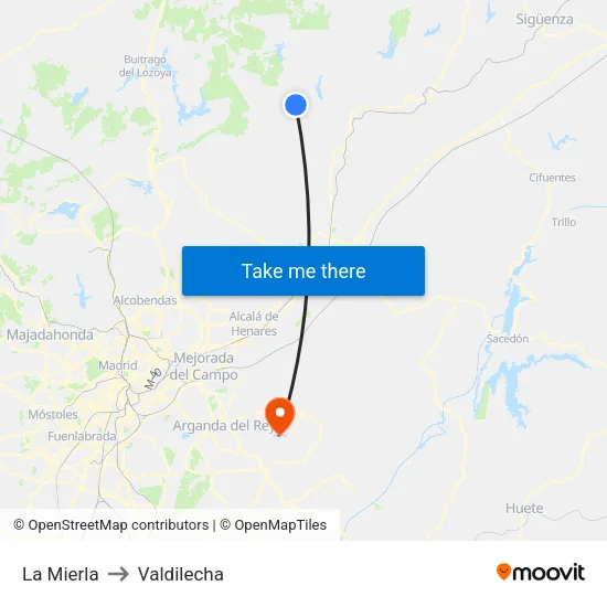 La Mierla to Valdilecha map