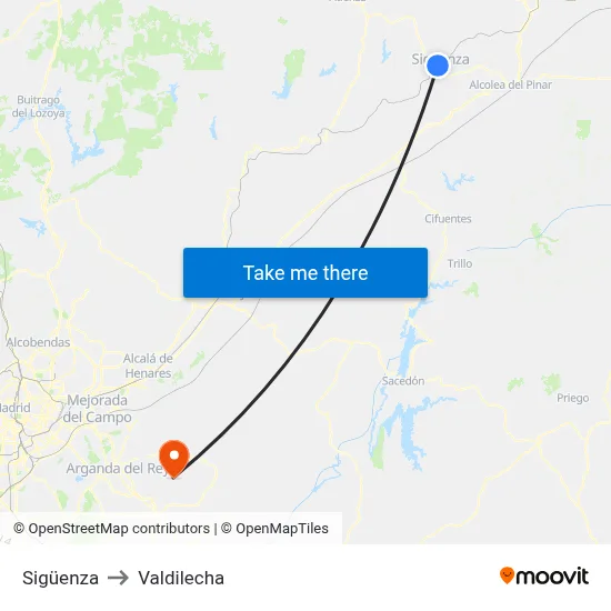 Sigüenza to Valdilecha map