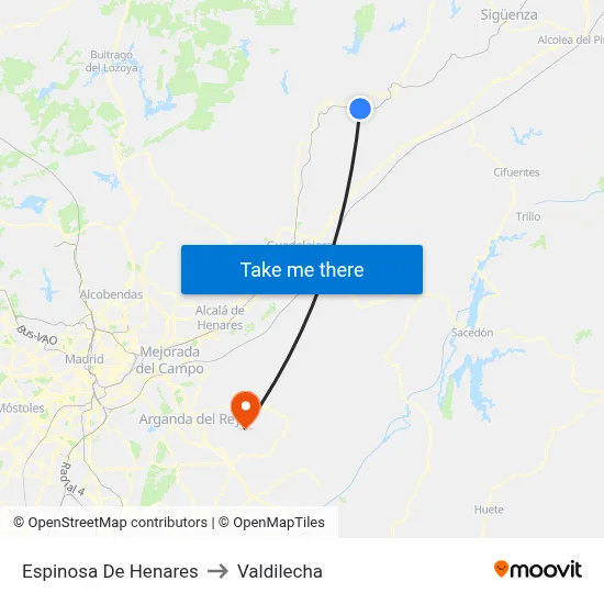 Espinosa De Henares to Valdilecha map