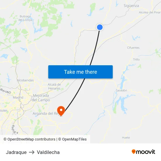 Jadraque to Valdilecha map