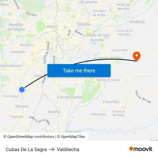 Cubas De La Sagra to Valdilecha map